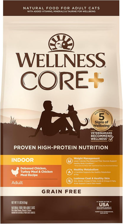 Wellness CORE+ Adult Dry Cat Food for Indoor Cats, Natural, Grain Free Kibble, Chicken, Turkey and Chicken Meal Recipe, 5 Lb Bag9