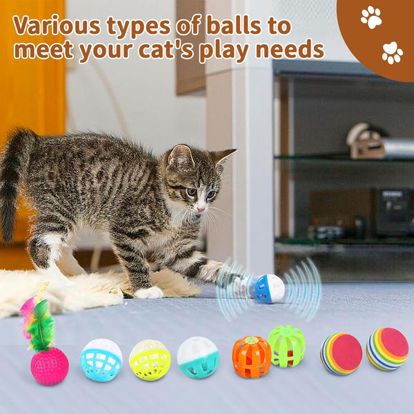 Icagy 25 Pcs Cat Toys for Cats, Indoor Kittens - Interactive Variety Pack, 45 Inches Rainbow Cat Tunnel, Feather Teaser, Feather Golf, Mice, Springs, Balls, Noise Toys - Rainbow/Colorful 45"6