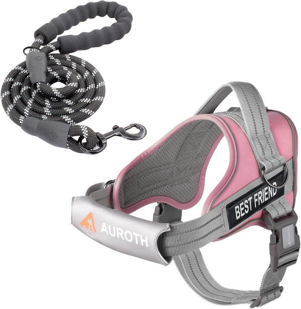 AUROTH Dog Harness and Leash Set, Soft Padded Service Dog Vest with 5.25FT Dog Leash, No Choke, Easy on Pet Vest, Adjustable Reflective No Pull Pet Vest Medium Sized Dog, Easy Walking and Training1