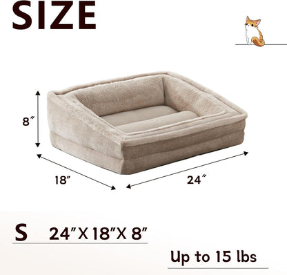 Laojin Balhen Cat Couch for Pets, Washable Cat Beds for Indoor Cats, Super Soft Plush Supportive Dog Couch Bed for Puppy and Kitten with Anti-Slip Bottom, 24Inch, Beige4