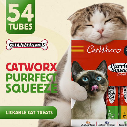 Catworx by Chewmasters Purrfect Squeeze Lickable Soft Cat Treats - 54 Pack | Creamy Purée Squeeze Tubes for Kittens and Adult Cats - Hand Feeding Snack or Food Topper - Training Reward, 0.53 Ounce7