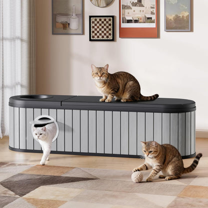 Cat Litter Box Enclosure for Multi-Cat Homes, Hidden Litter Box Furniture for Indoor, Kitty Cabinet with Bench, Easy to Clean, Versatile Design8