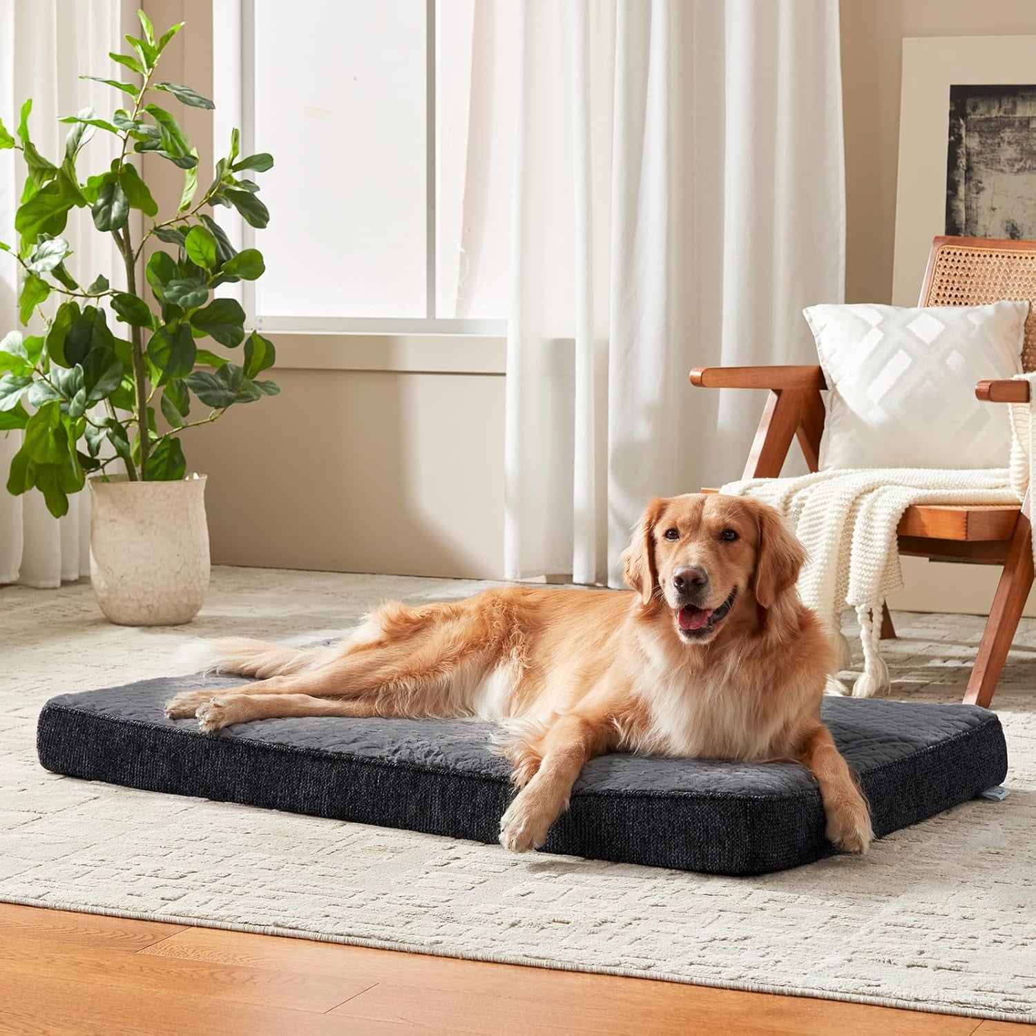 joejoy-orthopedic-xl-dog-bed-for-large-dogs-waterproof-dog-bed-for-crate-with-washable-removable-cover-extra-thick-egg-crate-memory-foam-pet-beds-grey-41x27