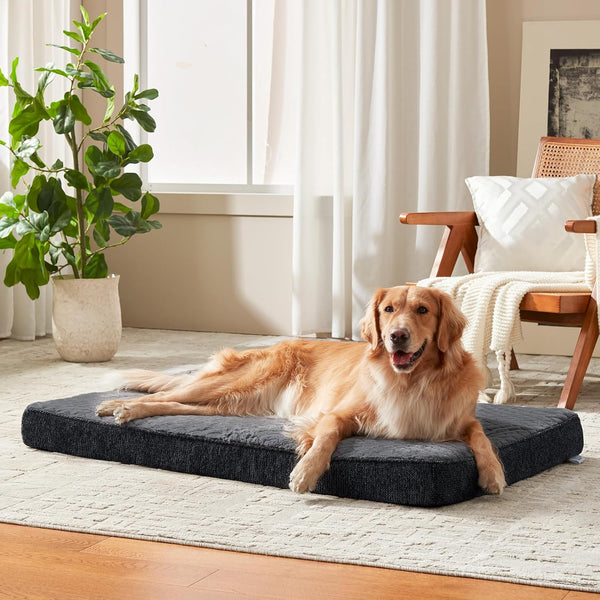 JOEJOY Orthopedic XL Dog Bed for Large Dogs, Waterproof Dog Bed for Crate with Washable Removable Cover, Extra Thick Egg-Crate Memory Foam Pet Beds, Grey, 41"X27"1