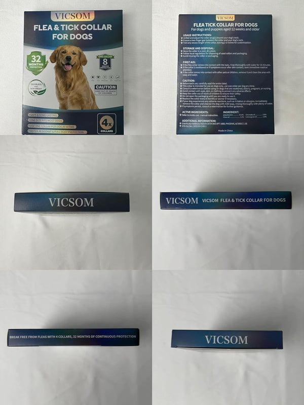 VICSOM Flea Collar for Dogs, Flea and Tick Prevention for Dogs, 4 Pack | 32 Months Flea and Tick Treatmen for Puppies and Small, Medium, Large Dogs, Waterproof Adjustable Collars, Unscented, Black9