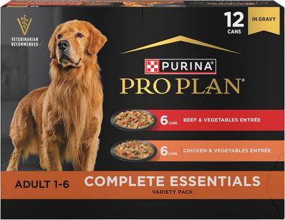 Purina Pro Plan Complete Essentials Wet Dog Food, Lamb and Vegetables and Turkey and Vegetables in Gravy Variety Pack - (Pack of 12) 13 Oz. Cans16