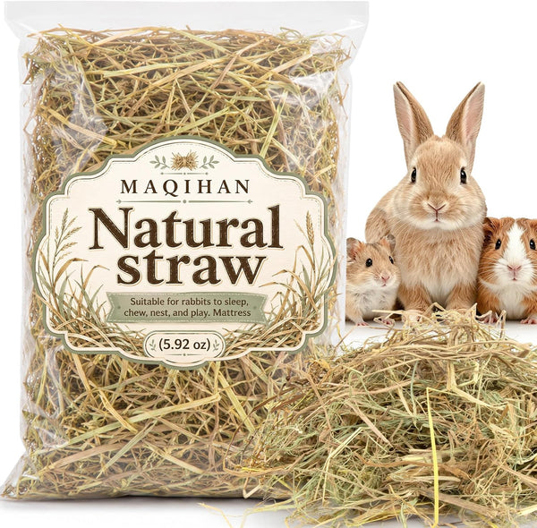 MAQIHAN Natural Straw for Small Animal Bedding - 5.92 Oz Dry Garden Straw | Animal Hay Bedding and Nest Material for Sleeping, Chewing and Toys for Rabbits, Bed Mat1