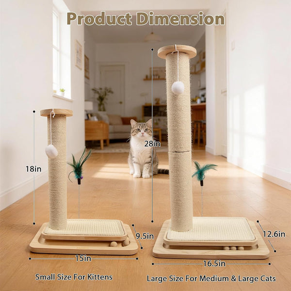 Cat Scratching Post with Sisal Mat and Wooden Base Indoor Scratcher | Stable Cat Scratch Furniture with Durable Sisal Post, Scratch Mat and Hanging Ball, Protects Furniture, Easy Assembly7