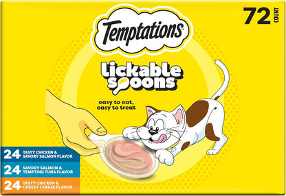 Temptations Lickable Spoons Wet Cat Treats, Variety Pack, 24 Count | Two Irresistible Flavors per Spoon, Mess-Free Creamy Puree, Hand-Feed for Bonding, Use as Treat or Food Topper, Adult Cats17