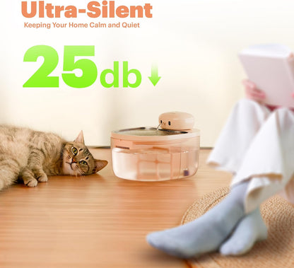 Cat Water Fountain Pumpless, Pet Fountain for Cats Indoor, 3L/102Oz, Automatic Cat Water Dispenser, Stainless Steel Tray, Battery Operated Cordless with Motion Sensor7