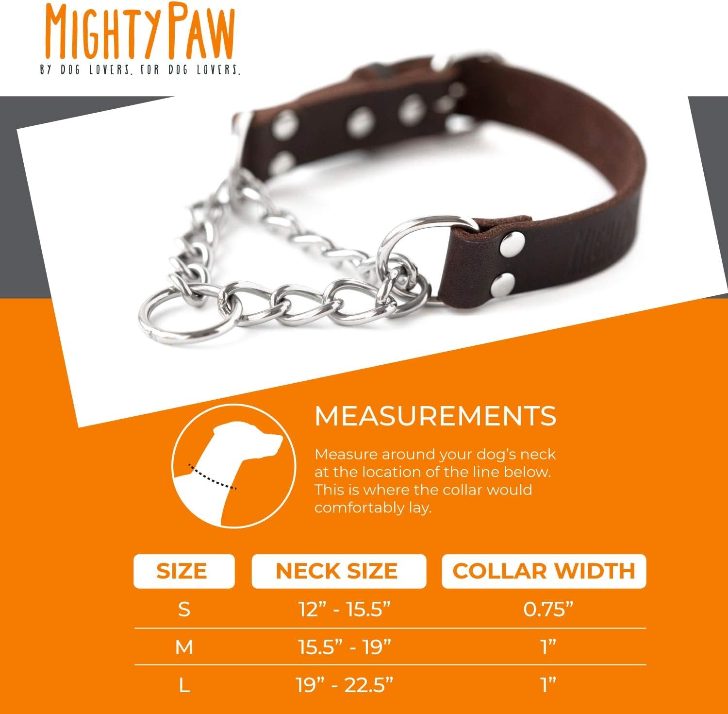 mighty-paw-martingale-dog-collar-no-pull-design-stainless-steel-chain-limited-chain-cinch-training-brown-leather-martingale-training-collar-medium-size