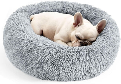 Hoewina Dog & Cat Bed for Indoor Cats, 20In Calming Donut Bed for Puppy and Kitten, Washable round Fluffy Pet Bed for Small Medium Dogs and Cats (Light Grey)1