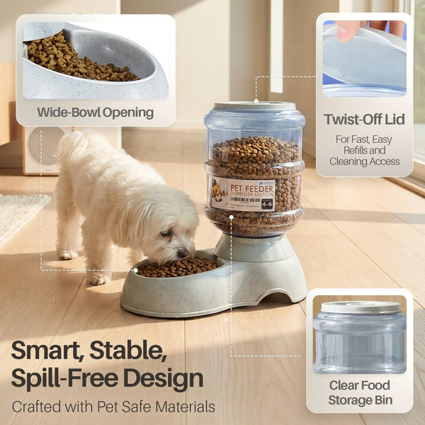 Flexzion Gravity Pet Feeder, Dog and Cat Food Dispenser, 1-Gallon Capacity | Self-Replenishing Dry Food Station with Non-Skid Feet and a Carry Handle; Holds Approximately 4-6 Lb of Kibble.7
