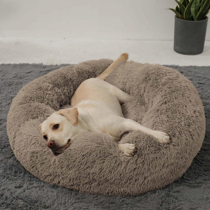 HACHIKITTY Calming Donut Cuddler Dog Bed, round Fluffy Pet Bed with Sewn-In Cushion for Large Dogs,Washable, Large, Taupe, 30''1
