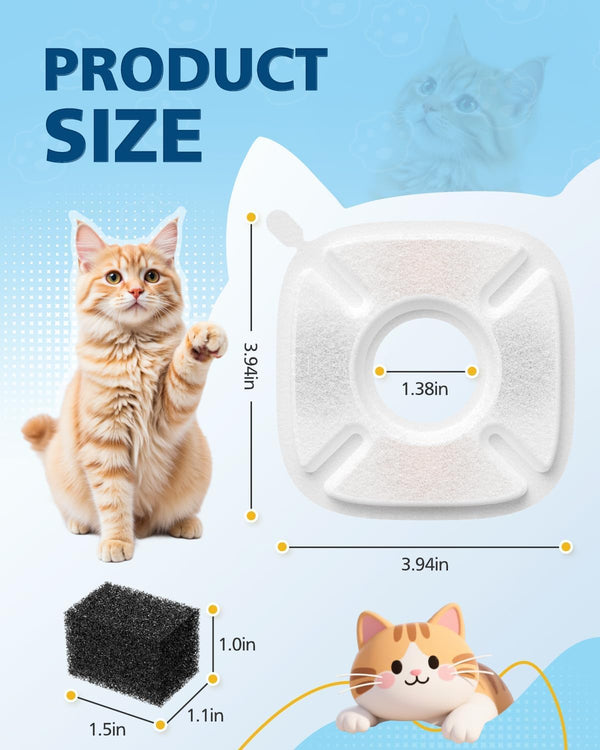 50 Pcs Cat Water Fountain Filters for Veken 95Oz 67Oz 135Oz Pet Fountain | Dog Water Fountain Automatic Dog Water Dispenser 25 Pcs Pet Fountain Filter Replacement & 25 Pcs Pre-Filter Sponges6