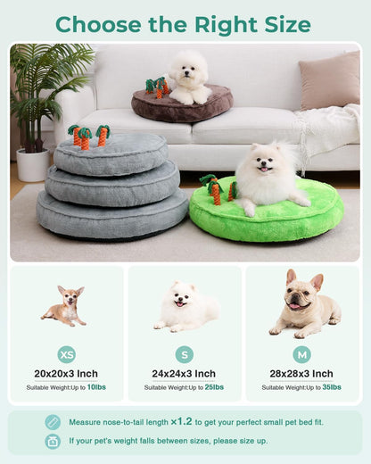 KSIIA Puppy Bed for Small Dogs, 28 Inch Washable Calming Plush round Dog Bed with Carrot Chew Toy, Orthopedic Support, Anti-Anxiety & Non-Slip Base for Puppies & Cats, Green7