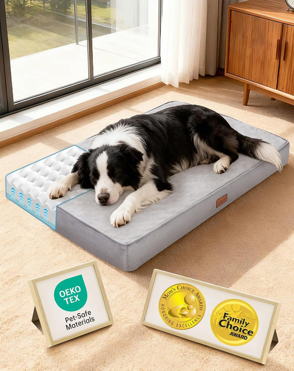 Ohgeni Orthopedic Waterproof Large Dog Bed, Memory Foam, 41 Inch(Gray) | Machine-Washable Removable Cover in Easy-Clean Fabric, Reversible Memory Foam & Easy-Carry Handle, Suitable for Crate21