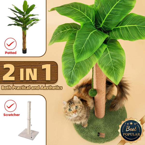 Meowoou Cat Scratching Post 33 Inch Tall Cat Scratcher for Indoor Cats Adults,Small Cat Tree Tower Sisal Rope Kitten Scratch with Interactive Hanging Ball2