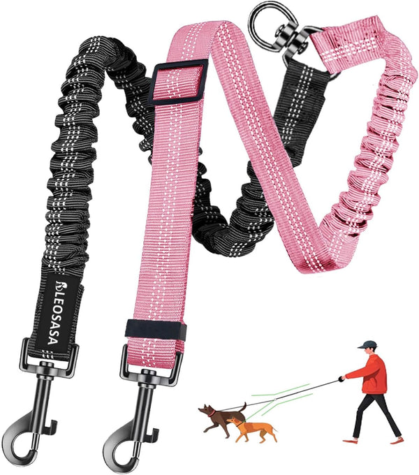 Double Dog Leash - 360°Swivel Tangle Free Splitter Attachment, 2 Dogs Multi-Functional Leashes, Dual Rope for Outdoor Walk Train Small Medium Large Two Pet, Pink1
