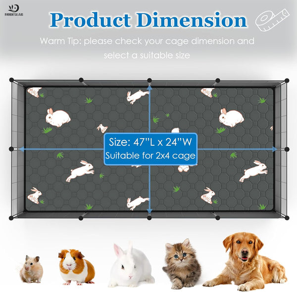 2-Pack Guinea Pig Cage Liner, 24" X 47" Reusable Guinea Pig Bedding Washable Absorbent Pee Pads for Dogs Rabbit Chinchilla Hamster, Leakproof & anti Slip2