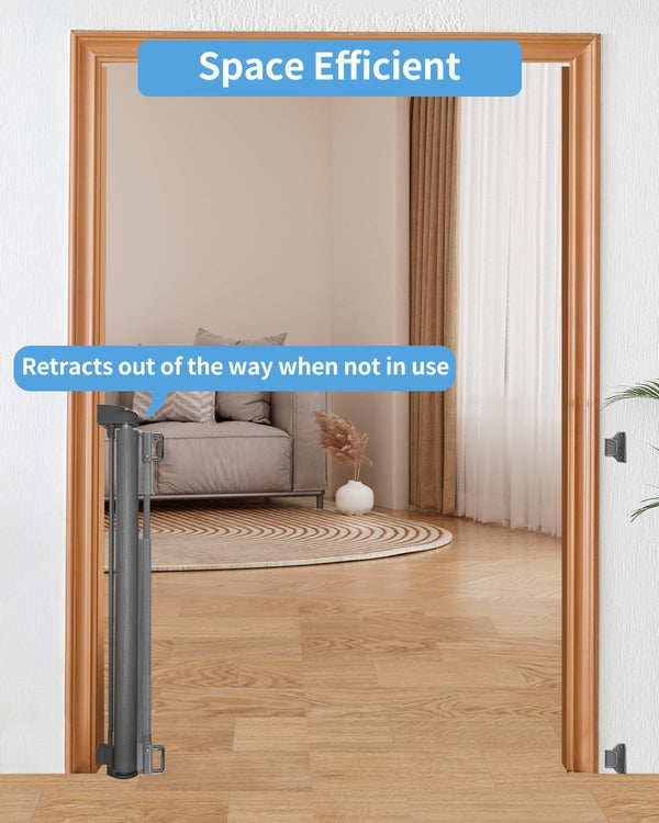 Retractable Baby Gate for Stairs – 33” Height, Expands up to 55” Width – Safety Gate for Infants, Toddlers, Dogs & Pets – Easy Install, Secure Closure, Gray Mesh Design for Indoor & Outdoor Use4