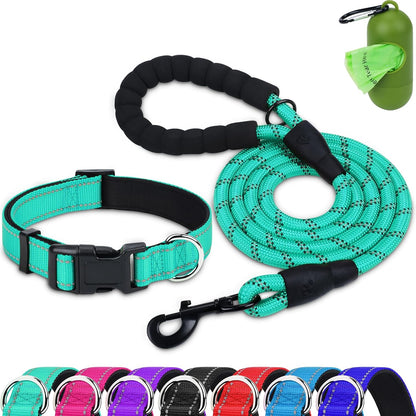 Dynmeow Reflective Dog Collar and Leash Set for Large Dogs, Teal | Soft Neoprene Padded, 6FT Climbing Rope, Ideal for Daily Outdoor Walking or Indoor Wearing, Night Visible for Safety15