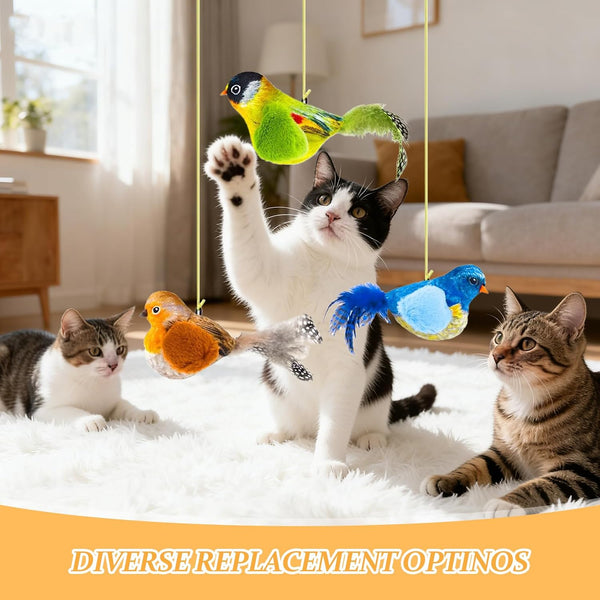 Shudyear 3 Pack Interactive Cat Toys with Chirping Bird Sound – Door Frame Cat Toy Hanging Teaser, Automatic Cat Door Toy for Indoor Cats, Feather Toy for Bored Cats4