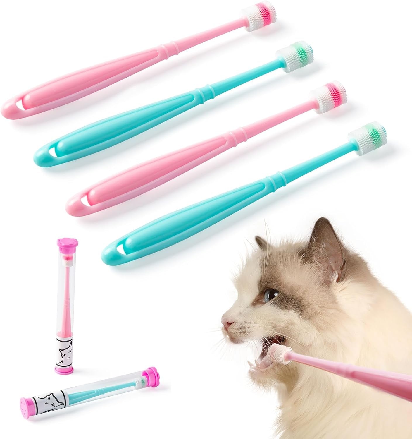 e-m-s-t-by-emmeliestella-small-dog-cat-toothbrush-360-degree-soft-silicone-cat-dental-care-toothbrush-holder-easy-to-handle-independent-packaging-suction-cup-light-blue-pink-2-pack-holder
