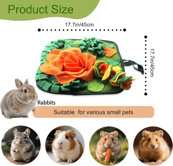Rabbit Foraging Mat Bunny Snuffle Mat for Small Animal Puzzle Toy | Interactive Enrichment Toy 17.7", Feed Treat Mat for Rabbits Guinea Pigs, Hamster, Puppies, Chinchillas, Kitten, Indoor, Soft2