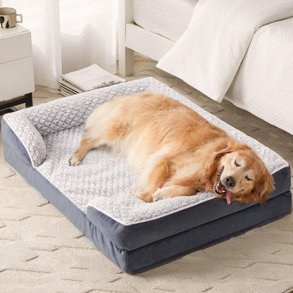 LEXTRO Orthopedic Dog Beds for Large Dogs,42X30 Inch Extra Large Dog Bed, Egg Crate Foam Bed for Large Dogs, Big Pet Bed with Washable Removable Waterproof Pillow Cover and Anti-Slip Bottom, Grey9