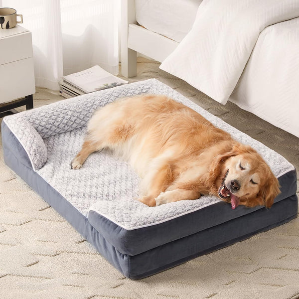 LEXTRO Orthopedic Dog Beds for Large Dogs,42X30 Inch Extra Large Dog Bed, Egg Crate Foam Bed for Large Dogs, Big Pet Bed with Washable Removable Waterproof Pillow Cover and Anti-Slip Bottom, Grey9