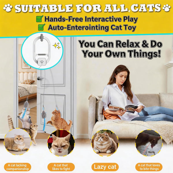 Interactive Cat Toy, Electric Cat Teaser, Door Clip, 2 Motion Modes,Gray | 360° Rotation • Random Jumping • Type-C Rechargeable • Door Clip Design • for Indoor Cats6