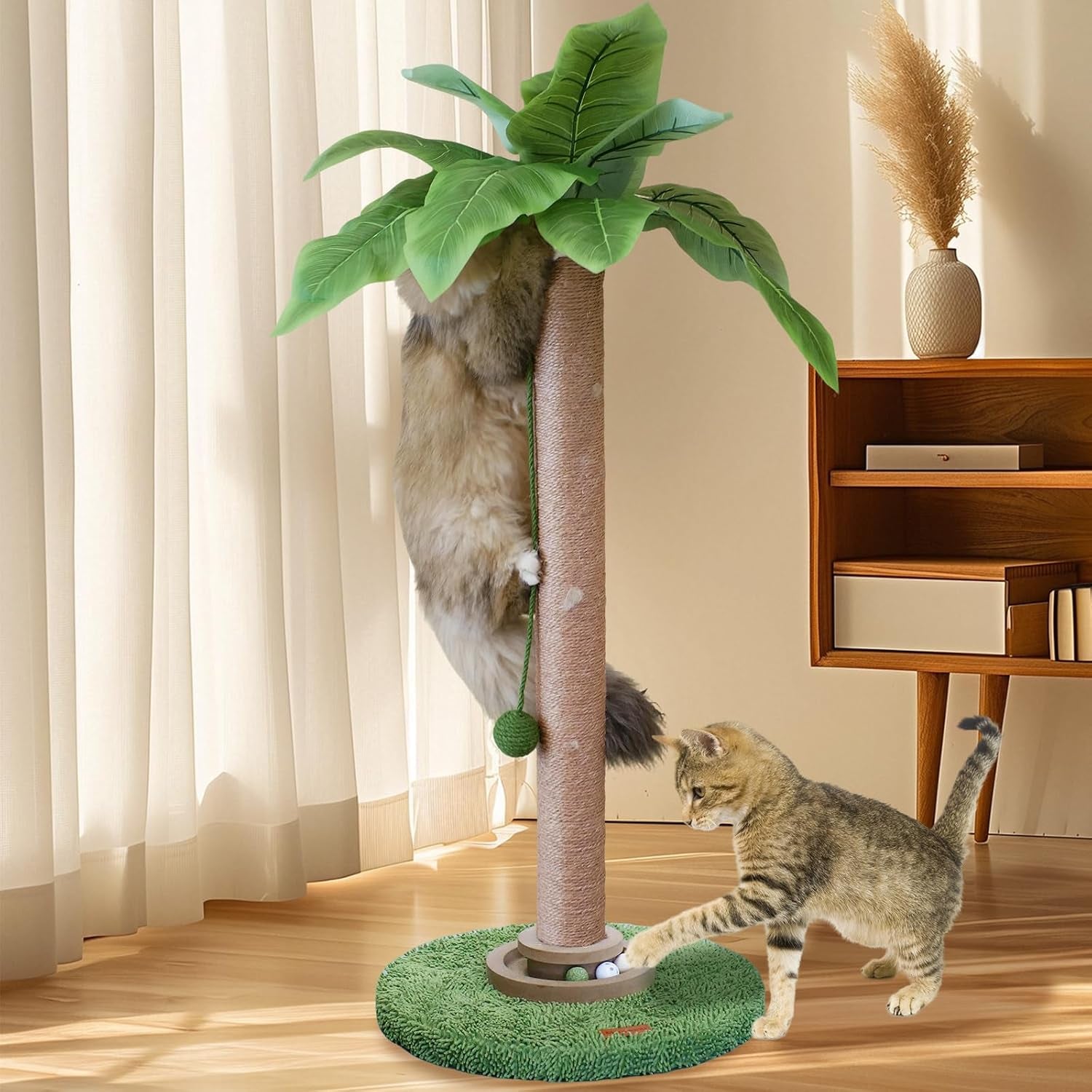 meowoou-cat-scratching-post-33-inch-tall-cat-scratcher-for-indoor-cats-adults-small-cat-tree-tower-sisal-rope-kitten-scratch-with-interactive-hanging-ball