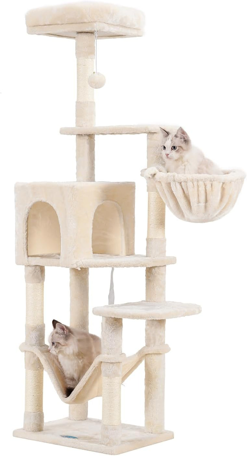 hey-brother-cat-tree-with-large-hammock-multi-level-cat-tower-for-indoor-cats-cat-condo-with-sisal-covered-scratching-posts-and-top-perch-light-gray-mpj050w