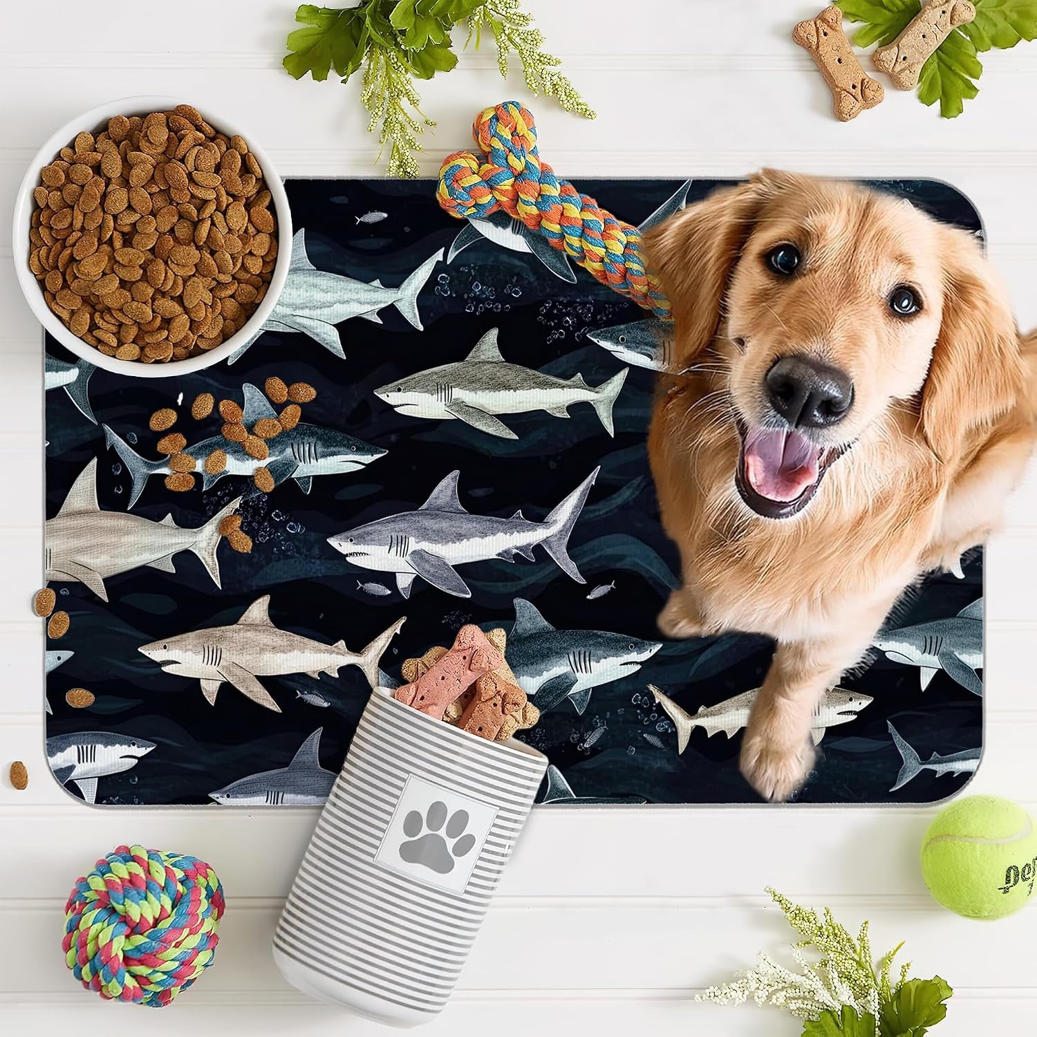 cute-shark-dog-cat-food-mat-absorbent-pet-feeding-mat-with-rubber-backing-non-slip-water-bowl-placemat-indoor-pet-accessories-supplies-12x20
