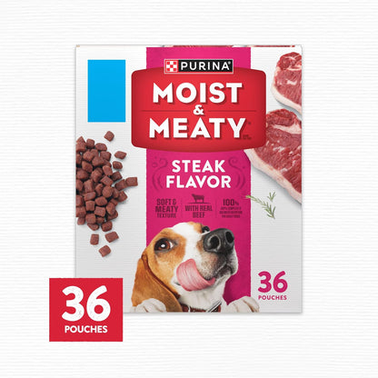 Purina Moist and Meaty Steak Flavor Soft Dog Food Pouches - 36 Ct. Pouch6