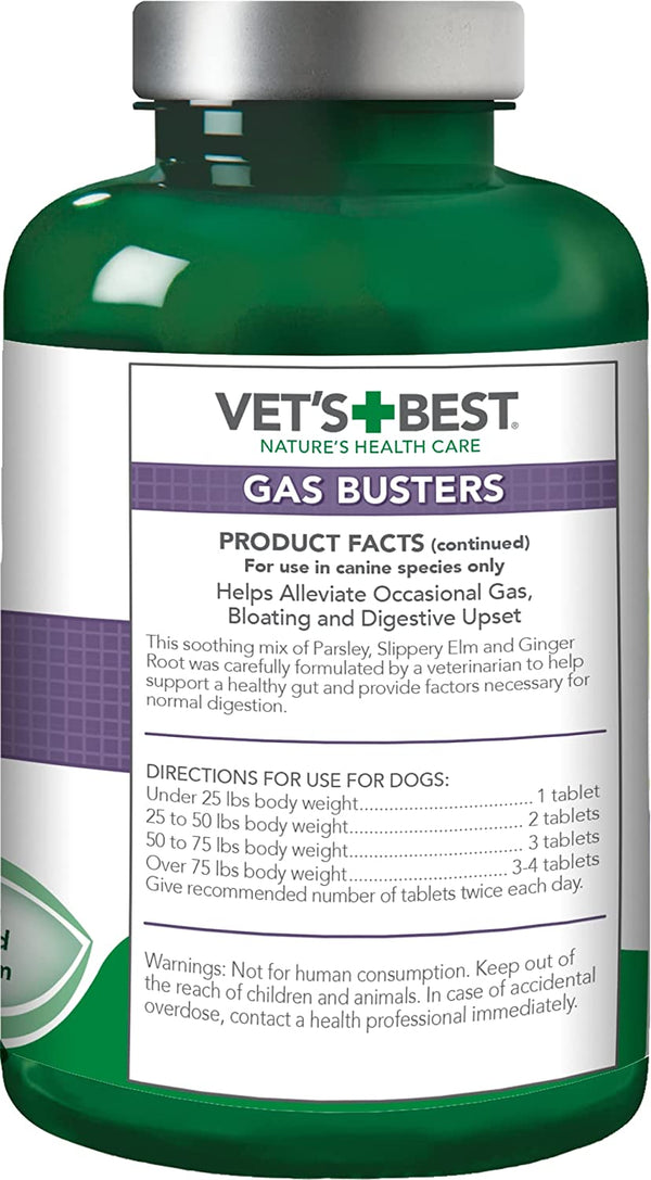 Vet'S Best Gas Busters Digestive Support Tablets for Dogs, 90 Count | Helps Relieve Gas, Bloating & Constipation, Supports Healthy Digestion, Chewable Daily Digestive Aid for Dogs2