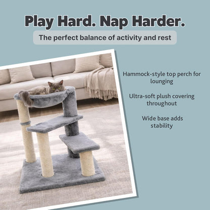 TRIXIE Baza Senior Cat Tree with Hammock and Steps | Scratching Posts | Cat Playground | Gray Medium3