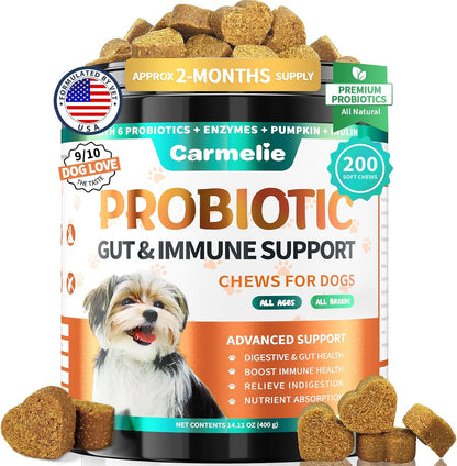 Probiotics for Dogs, Gut Health for Digestive Enzymes, 200 Chews | All Natural Probiotic Blend to Support Yeast, Itchy Skin and Itchy Ears, Allergies, Immunity, Diarrhea & Gas Relief, Chicken1