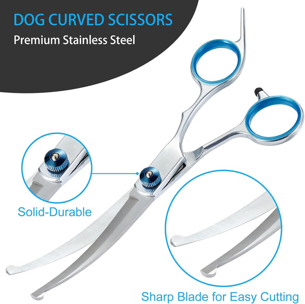 5 in 1 Premium Dog Grooming Scissors, Professional Dog Scissors for Grooming with Safety round Tips, Lengnoyp Stainless Steel Thinning Shears, Pet Cat Shears for Grooming Kit4