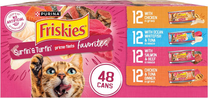 Purina Friskies Gravy Wet Cat Food Variety Pack, Surfin’ and Turfin’ Prime Filets Favorites - (Pack of 40) 5.5 Oz. Cans12