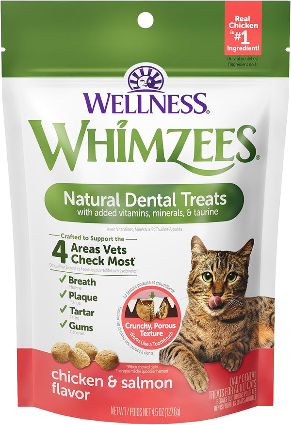 Wellness WHIMZEES Cat Dental Treats, Freshens Breath, Chicken and Salmon Flavor, 4.5 Oz Bag1