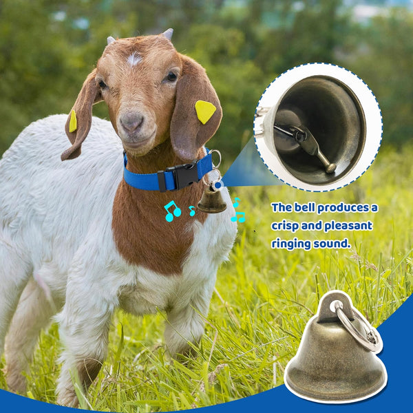 3 Pack Goat Collars with Loud Bells, Anti-Lost Grazing Pet Collar | Adjustable Collar & Copper Bells Small Farm Animals Accessories for Livestock, Sheep, Calf (13.8"-20.9")4