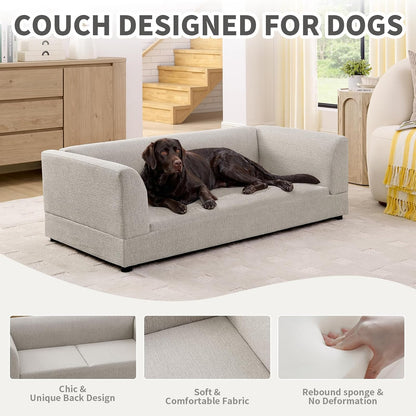 Oversized Dog Sofa Couch for Medium & Large Dogs, Modern Pet Couch Bed with Backrest & Armrests, Supportive Foam Cushion, Linen Fabric Dog Couch4