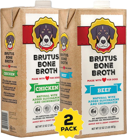 Brutus Chicken Broth Liquid for Dogs - All Natural Chicken Bone Broth for Dogs with Chondroitin Glucosamine Turmeric -Human Grade Dog Food Toppers for Picky Eaters & Dry Food -Tasty & Nutritious1