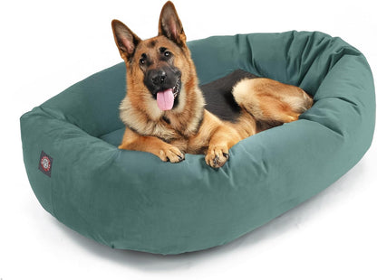 Majestic Pet 40 Inch Micro Velvet Calming Dog Bed Washable – Cozy Soft round Dog Bed with Spine for Head Support - Fluffy Donut Dog Bed 40X29X9 (Inch) – round Pet Bed Large – Pearl36
