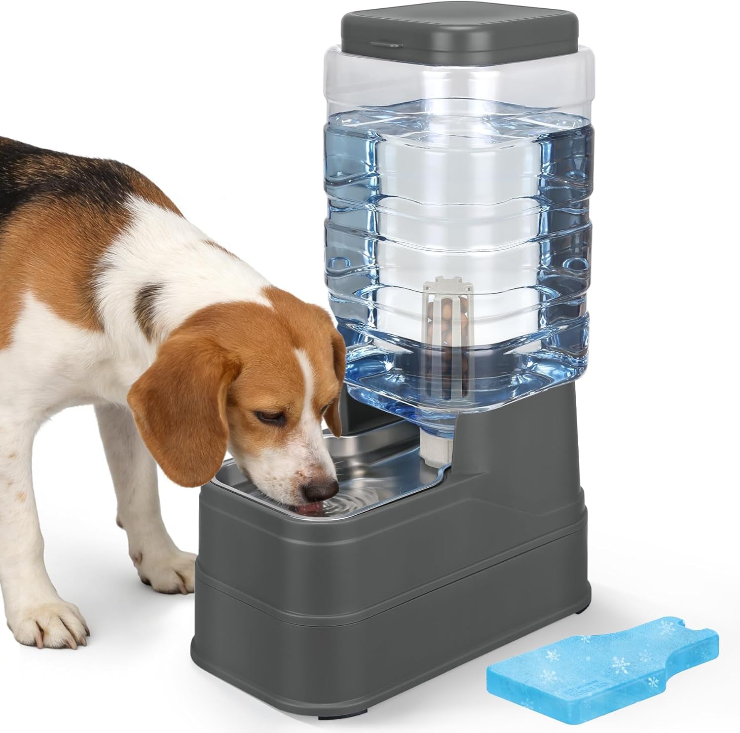 automatic-dog-water-dispenser-gravity-stainless-steel-water-feeder-cat-waterer-feeder-with-wide-mouth-bowl-for-small-medium-dog-puppy-kitten-filter-ice-pack-included-2-2gallon-gray