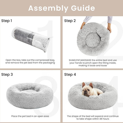 Love'S Cabin Calming Cat Bed for Indoor Cats, Anti-Anxiety Donut round Dog Bed, Fluffy Faux Fur Washable Pet Bed for Small Medium Dogs and Cats, Grey, 20In5