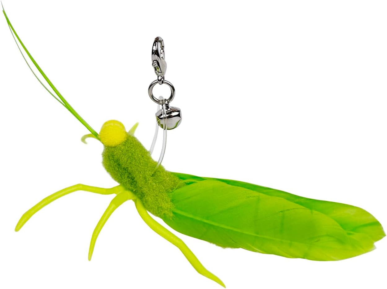 ttcat-3-pack-grasshopper-cat-wand-refills-realistic-green-insect-natural-feather-detachable-replacement-toy-with-bell-universal-lobster-clip-on-cat-teaser-attachments