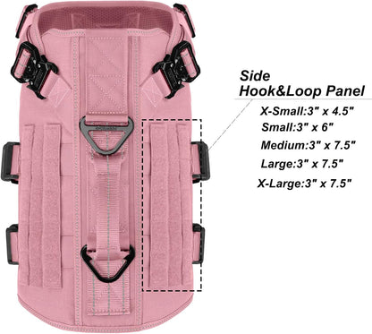 ICEFANG No Pull Tactical Dog Harness for Large Dogs,Adjustable Dog Vest | Control Handle,Molle Panel,Front Hook,3 Leash Clips,Soft Padded,For Walking Training,Pink,Large4
